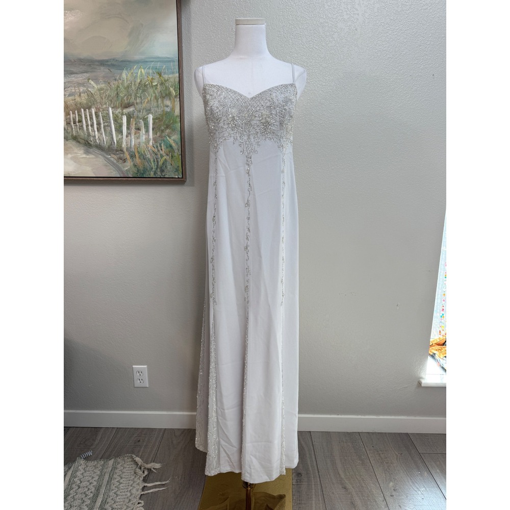 Daymor Couture Silver Beaded Evening Gown Formal Dress Size 10